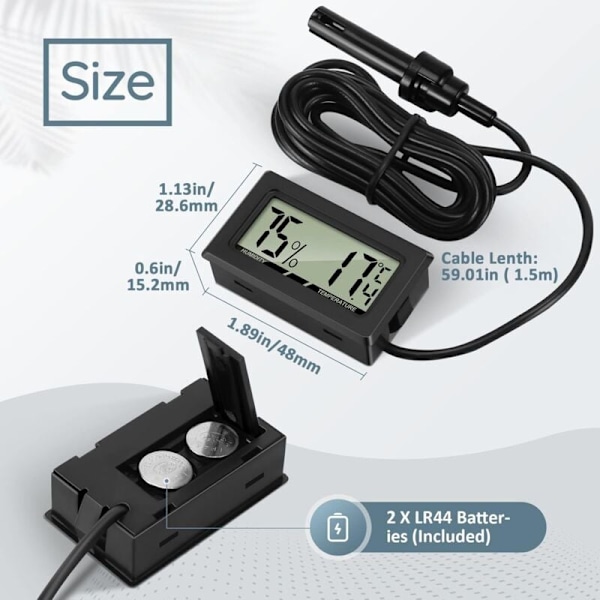 Digital Termometer med Extern Hygrometer - 3 Stycken - för Reptilinkubator