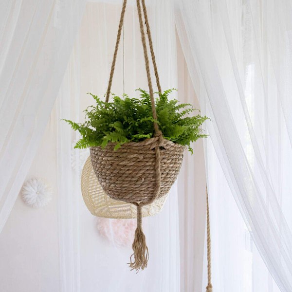 Hängande Rattan Korg Planter Rep Blomma Växt Dekorativ Kruka, Blommor, Inomhus Utomhus