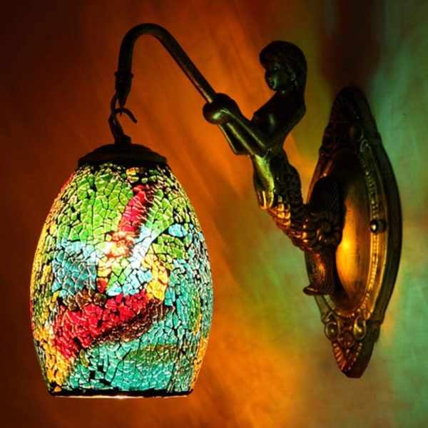 Mosaik Vägglampa Turkisk handgjorda målat glas Marockansk lampa Retro Retro Loft Heminredning Kök Bar Kafé Sjöjungfrulampa