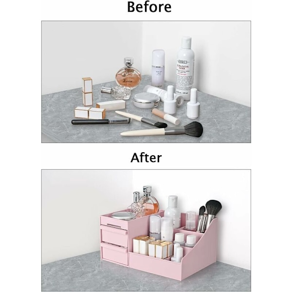 Skrivebords Kosmetik Opbevaringsboks med Skuffer, Makeup Organiser Skuffer Afdeling Desk Organiser Makeup Organiser til Soveværelse Badeværelse Kontor-DENUOTO