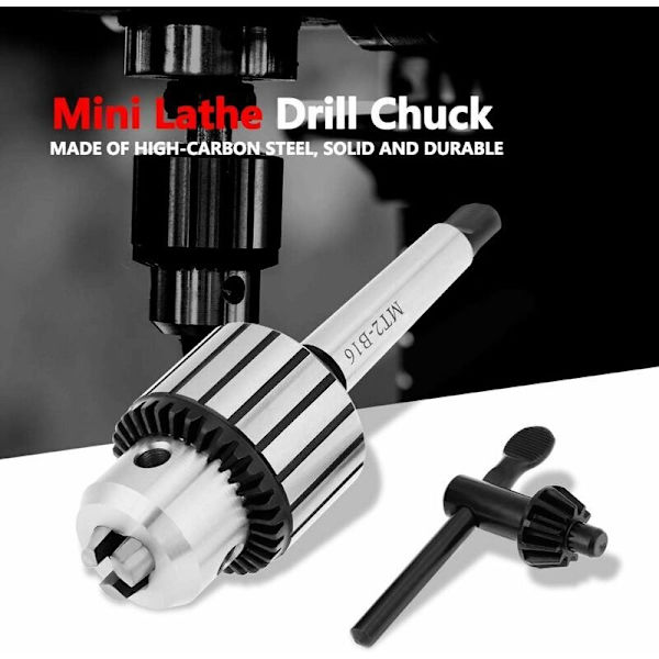MT2-B16 1-13mm Chuck, Karbidstål Borrchuck 13 Kon cm2 Borrchuck Nyckel Växelnyckel Borrchuck med Chuck Nyckel Rotation för Centrering