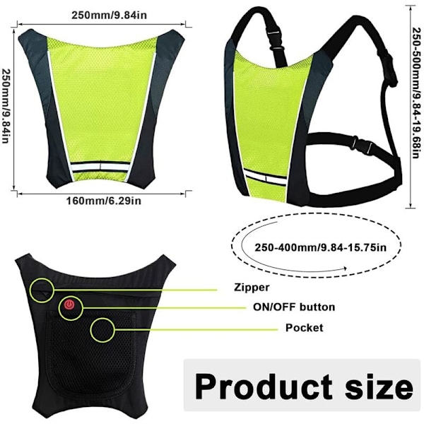 LED Blinklyspose, LED Blinklysvest, Genopladelig Reflekspose med Retningsindikator