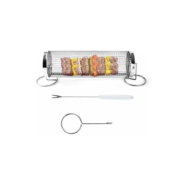 Uusi pyörivä grillisäiliö BBQ-tarvikkeet  Sylinterimäinen grilli ruostumattomasta teräksestä  Grillauskorin vihannekset perunalastut  Käytännöllinen grilli 9x9x20mm
