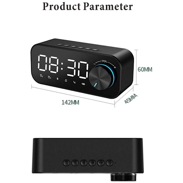 Bluetooth 5.0 LED Alarm Clock Højttaler, Understøtter FM Radio med TF Kort, USB Soveværelse, LED Tidsskærm
