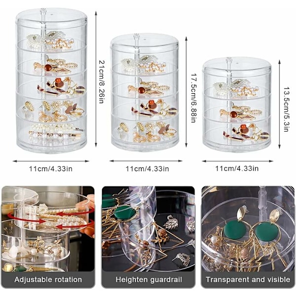 Transparent Smyckeskrin, Toaletbord Tillbehör, 1 x 4-lagers Smyckesförvaringslåda, Transparent, Kan Rotera Fritt (11Cm, 17.5Cm) HIASDFLS