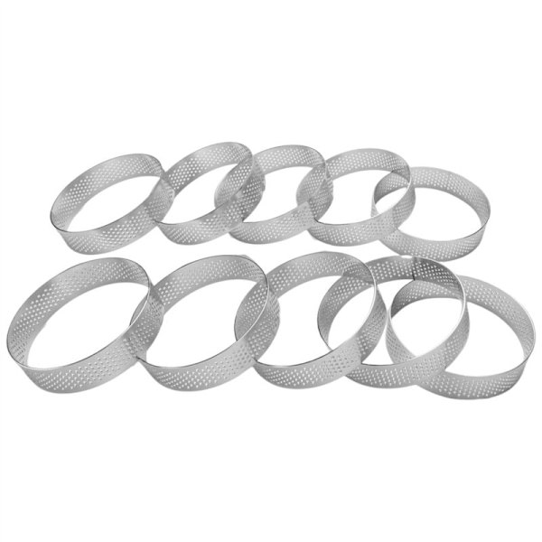Pakke med 10 rustfrie kagemousseforme, varmebestandige perforerede kagemousseforme, runde forme til bagning af donuts, 8 cm