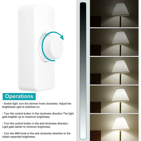 3-100W LED-bakkantdimmer (roterende dimmer), brukt for dimbar LED, glødelampe, halogenlampe, 220-240V, CE-pluggbryter, hvit