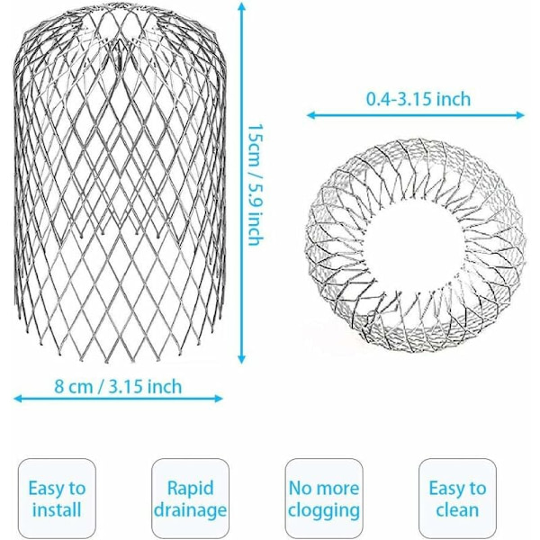 4 Fleksible Aluminiumsrenderfiltre Diameter 8cm Gitternet Stop Blad Crapaudine Si, Rendebeskyttelse Rendeafdækning til Beskyttelse af Rende Mod Blade Roo