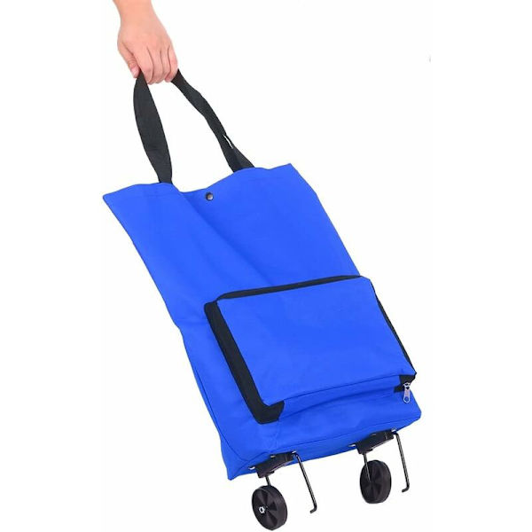 Rullende Indkøbspose, Foldbar Rullende Pose med Hjul Genanvendelig Sammenfoldelig Indkøbsvogn Sammenfoldelige Indkøbsposer Rejsetaske Blå
