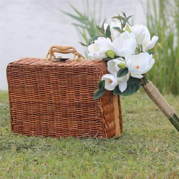 2 kpl Piknik-koria, Vintage-tyyliset Kudotut Matkalaukkukotelot Rattan-pesulakudos Piknik B