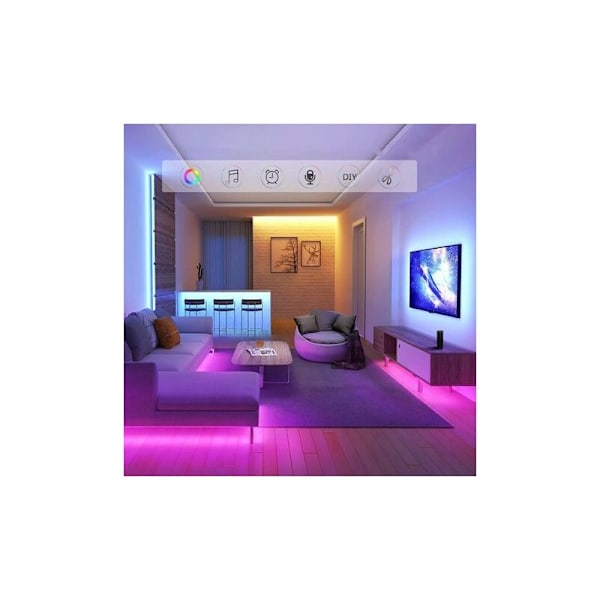 15m LED-remsa, Flerfärgad Sovrums-LED-remsa 5050 RGB-ljus, LED-remsa med Fjärrkontroll, Bluetooth-app för att Styra LED-remsan i Synkronisering