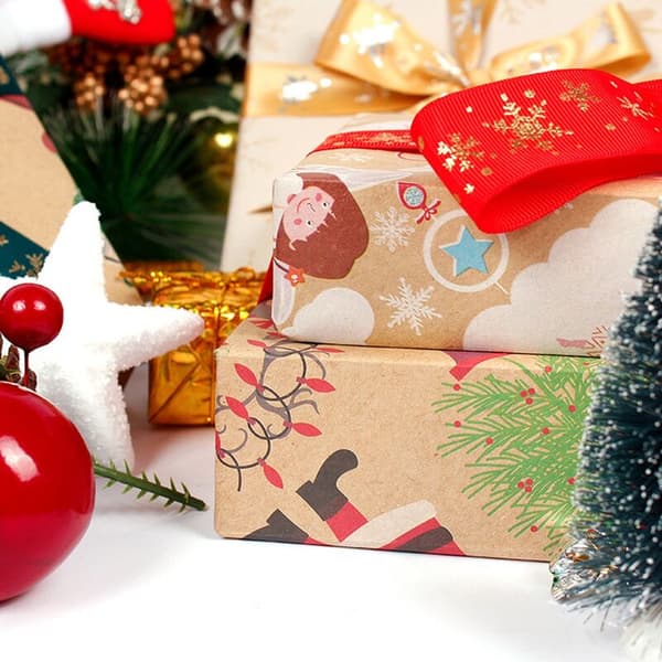 Julpapper i kraftpapper - Snögubbe Snöflinga Dekorationspapper Presentpapper-3
