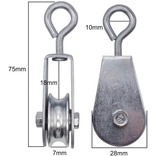 Mini talje med kulelager, ø 28 mm, for 6 mm tau, Bæreevne 30 kg