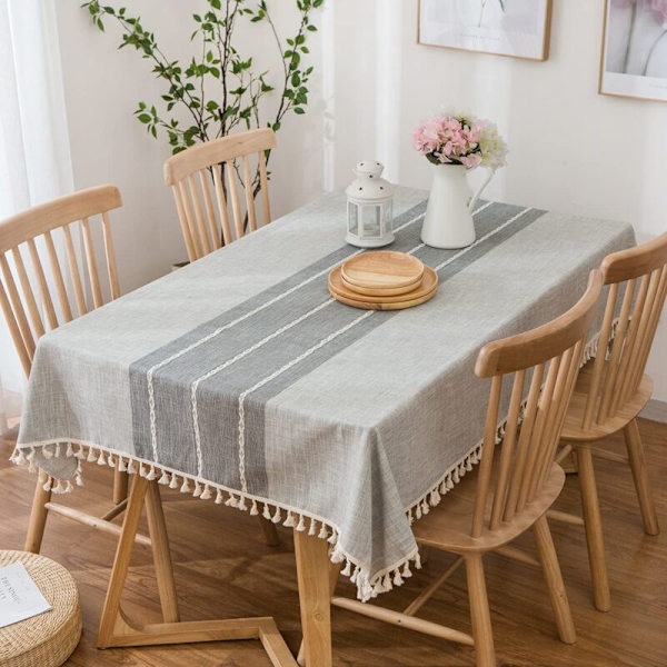 Moderne stripete duk vaskbar rektangulær vanntett bomullslin duk for spisebord grå 100 x 140 cm