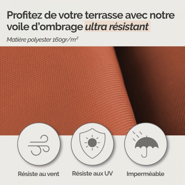 Vanntett og UV-beskyttende rektangulær skyggeseil 2 x 3 m Terrakotta