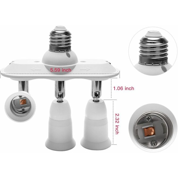 3 i 1 E27 horisontal konverteradapter designet 360 graders justerbar 180 graders fleksibel og lett sokkelsplitter