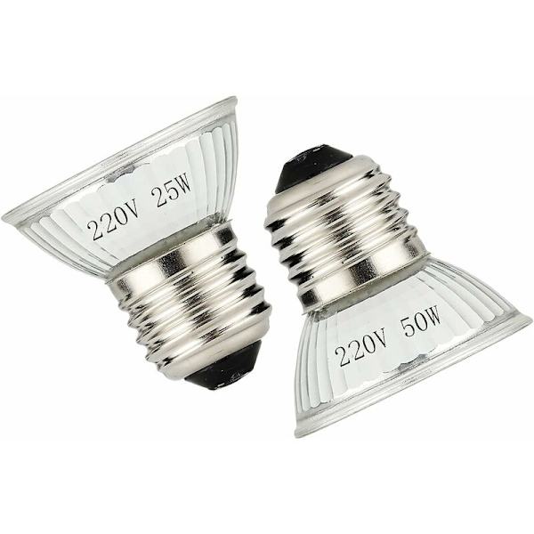 Varme og lys til krybdyr og amfibie tanke, 2 x 25W/ 50W/E27 UVA UVB pærer.