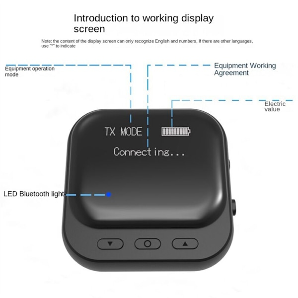 Bluetooth 5.2 skärm Bluetooth-mottagare 2 i 1 Bluetooth-sändare mottagare bärbar 3,5 mm bil Bluetooth-mottagare