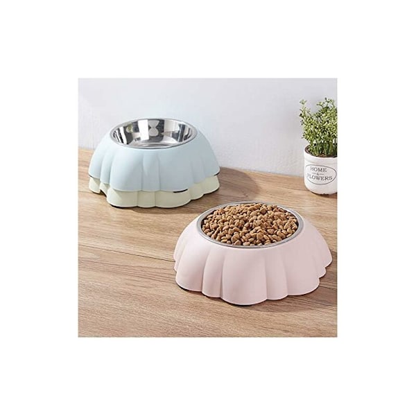 Rustfrit stålskål i græskarform til hunde og katte med anti-spild-design til mad og vand til små hunde og katte 21,5 x 6,5 cm (blå) - Sunny