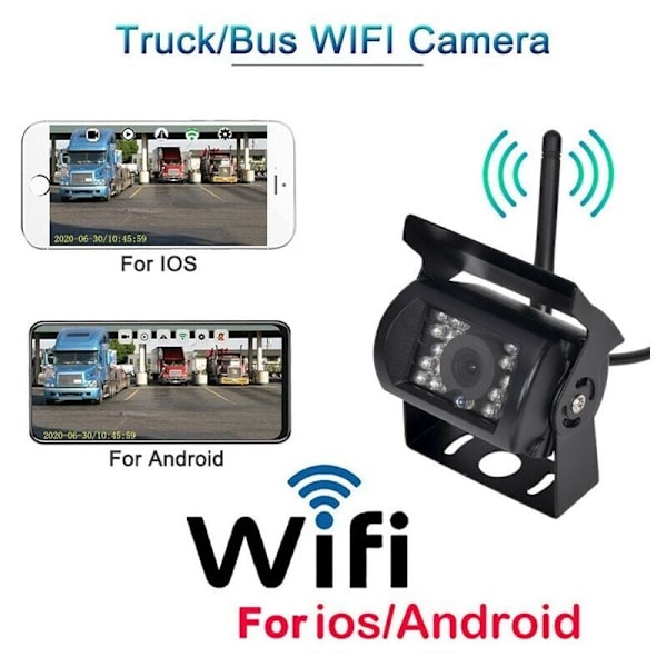 12V-24V WIFI HD trådløst bakkamera for lastebil vidvinkel 170 grader overføringsavstand 50m nattsyn vanntett IP67,
