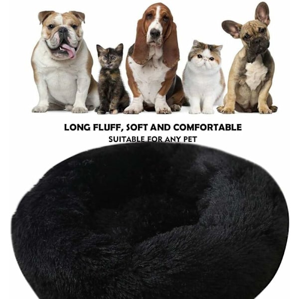 Rund Plussj Kattekurv for Dyr Katter og Små Hunder Katteseng Pute Donut Hundeseng Passer Rede Sofa XH062 (Diameter: 60, Svart)
