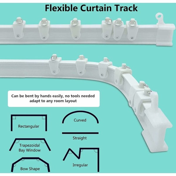Gardinstång, Flexibel Takgardinstång för Erkerfönster, Ca 5m, Vikbar Böjd Stabil Plastväggfäste för Rumsavdelare