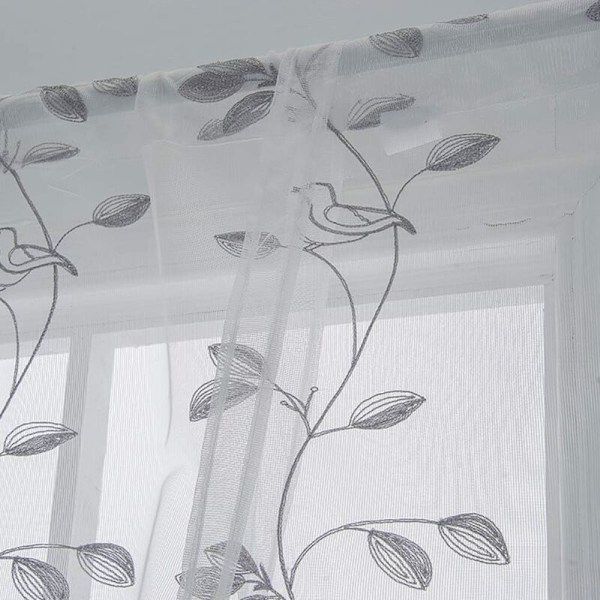 Fugle og Blade Mønster Gardiner, Broderet Sheer Voile Gardiner, Ballon Gardiner, Stanglommer, Vindue Gardiner og Gardiner til Køkken, Soveværelse, 6