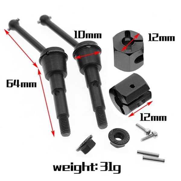 2-pack metall CVD drivaxelmuttrar och adapter för SW-01 SW01 1/24 4WD fjärrkontrollbil uppgraderingsdelar,