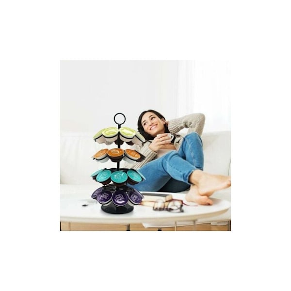 Kaffekapsler Holder Dispenser Kapsler Roterende Display Stativ for 36 Kapsler, Dolce Gusto Pod Holder Oppbevaringsstativ, 360 Grader Roterbar, Svart, O