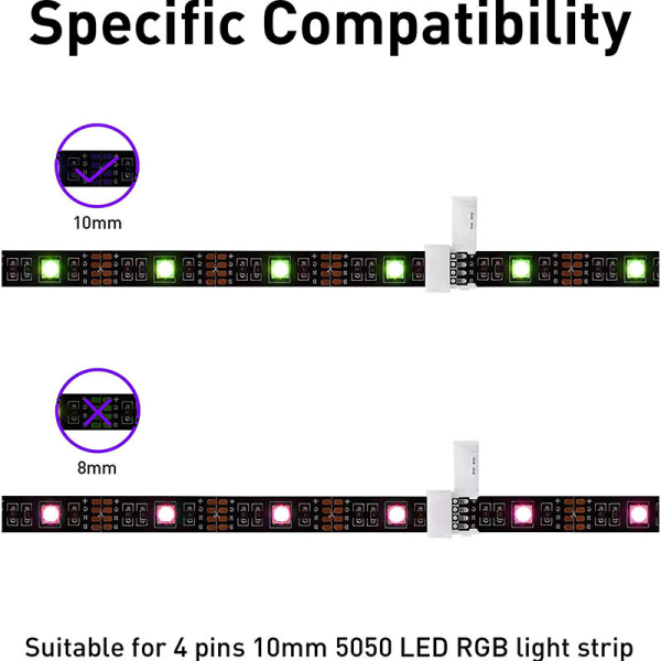LED-remsanslutning 4-stifts 10 mm Lödfri RGB-ljusremsanslutning för 5050 SMD - Gapless-anslutningar, L-formade anslutningar