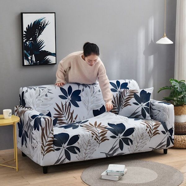 Blomster Sofaovertræk til Polyester Elastisk Sofaovertræk Sofa Stolebeskytter(XL)