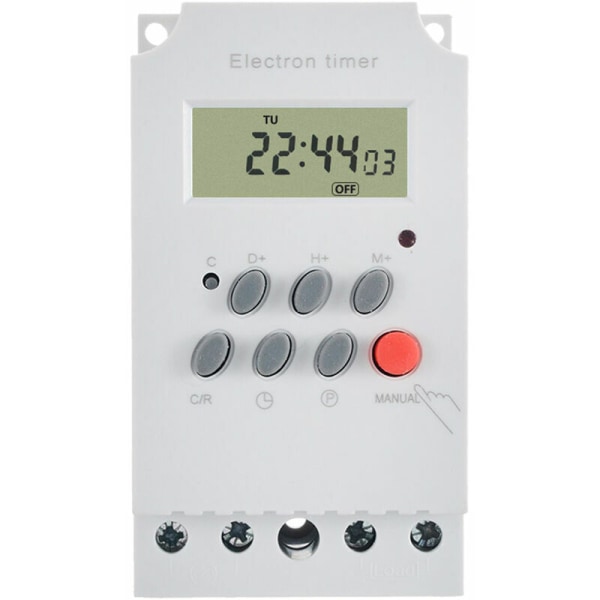 AC 220V 25A Digital Programmerbar Timer Din Skinne Elektronisk Timer Tidsur Kontakt med LCD Display Ur - Hvid