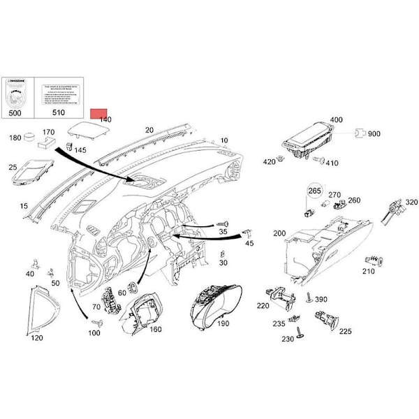 A20568016078q96 Dash Højttalerdæksnet til C Glc W205 W253 2015-2021 Instrumentpanel Horn Cent