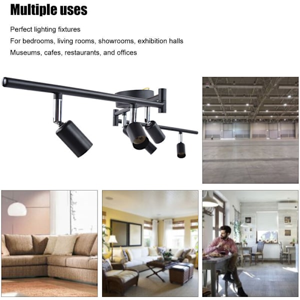 LED Loftlampe med 6 Justerbare Spots Dagshvid 6 X GU10 Pærer Vægslampe, Fleksibel Roterende Lyshoved til Køkken Studio 85-265V, Sort