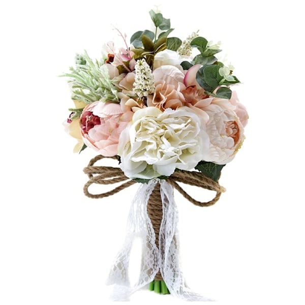Kunstig Rose Peony Blomsterbuket til Brud Brudesvend Bryllup Håndlavet Silke