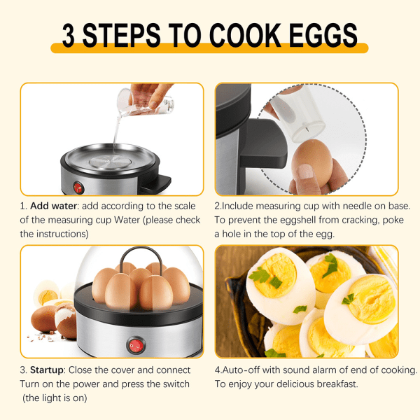 Äggkokare, elektriska äggkokare med en kapacitet på 7 eller fler, för att koka ägg, med automatisk avstängningsfunktion.