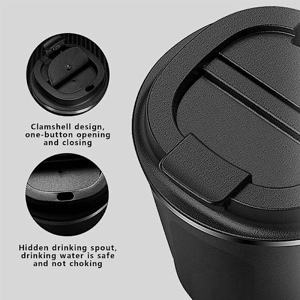 Take Away-kaffekopp. Isolerad mugg i rostfritt stål. Läcksäker kaffemugg med lock. Termisk kaffemugg för miljövänliga resor. Vit 380ml