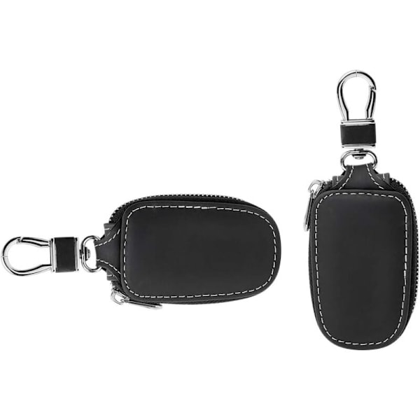 Äkta Läder Bilnyckel Fodral, Fjärrkontroll Nyckelhållare Äkta Läder Väska för Män Zip Bilnyckel Fodral (Svart)
