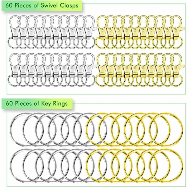 120 stk. Swivel nøkkelring Karabinkrok Lanyard Klips med nøkkelringer, Nøkkelring Maskinvarekroker for Lanyard, Veske og Håndverk