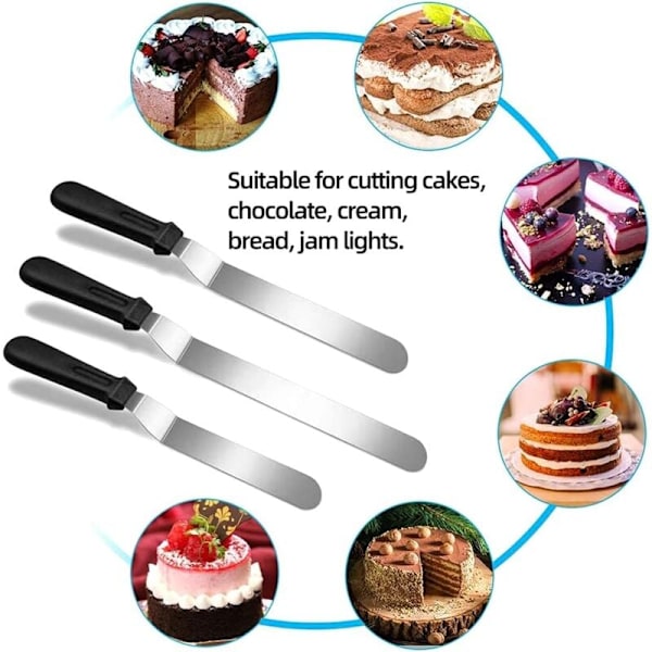Bakspatlar, 3-pack Vinklade Glasyrspatlar Rostfritt Stål Glasyrspatel Skedspatel Köksredskap för Frosting och Frosting, Svart