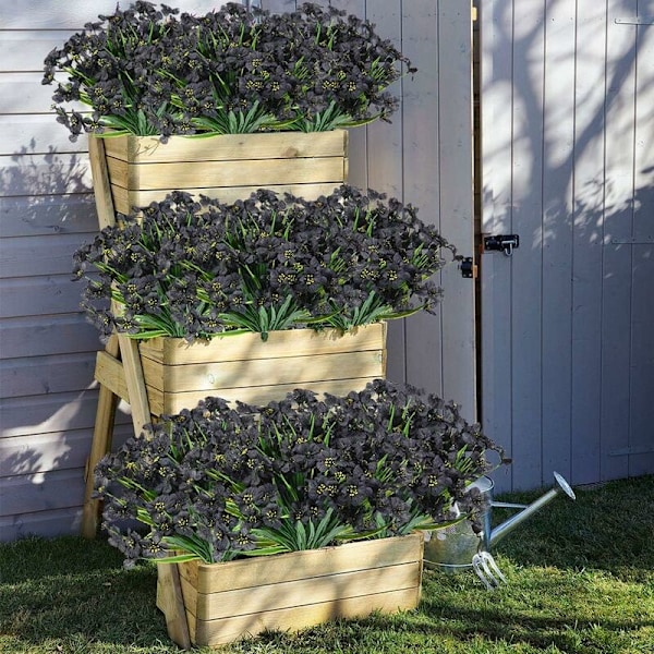10 Bundter Kunstige Udendørs Blomster UV-Resistente, Fadedfri Falske Violetblomster til Indendørs/Udendørs Hængende Planter, Have, Terrasse, Veranda, Vindue, Hjem