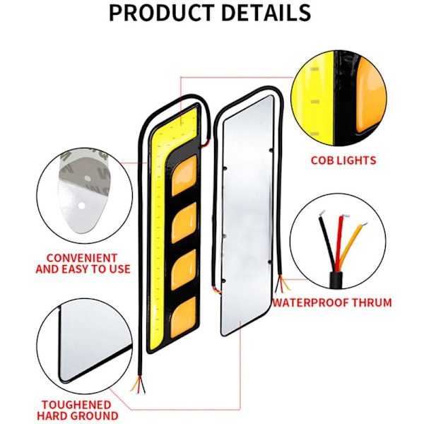 2 stk. Dual Color LED-pærer Hvid Bil COB-lys Kørelys DRL Vandtæt Auto Tåge Lys 12V