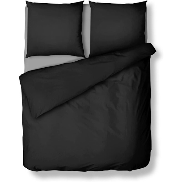3-delt sæt sort sengetøj 1 dynebetræk 200x200 + 2 pudebetræk 80x80 med YKK lynlås 110g/m² Forstærket blød mikrofiber fluffy rynkefri f