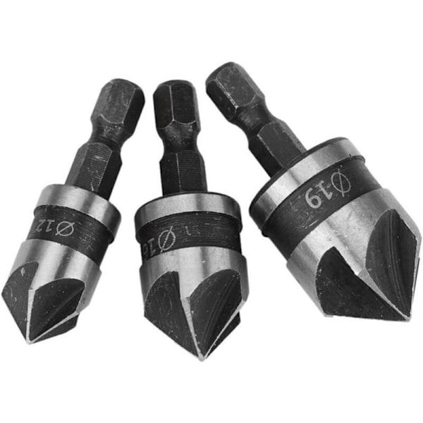 Frässchabloner, Spolning och Fräsfräs 3 st 90 Grader 5-bladiga Fasfräsar Set för Trä, Metall Snabbbyte 1/4\" Hex Fasborr Kolstål Hals Till