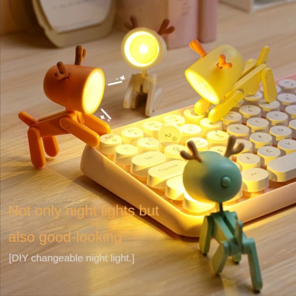 Mini LED nattlampa justerbar skrivbordsboklampa söt husdjurslampa ögonskydd bordslampa heminredning, vit hund