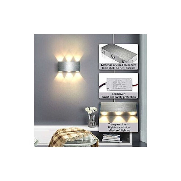 LED Vägglampa 18W Inomhus Vägglampa Modern Kvadratisk Upp Ned Aluminium Belysning Dekorationslampa för Sovrum Kontor Säng Hall Vardagsrum Hotell Bar Wa