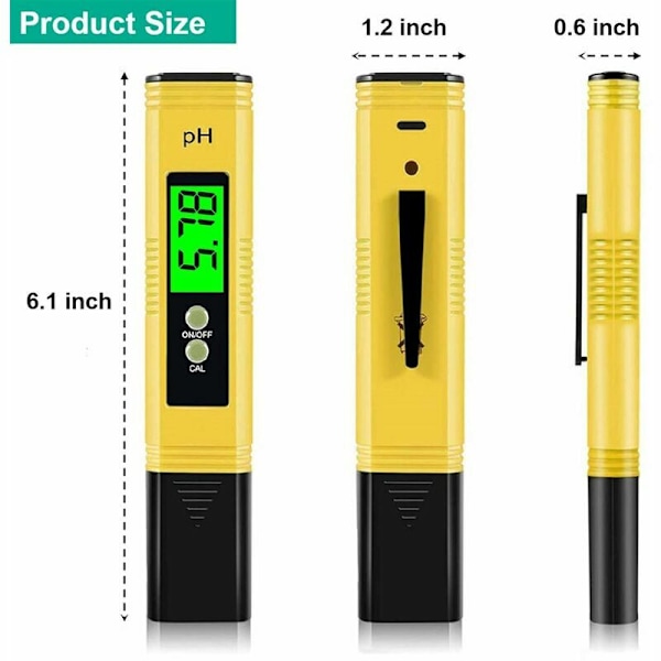 Digitaalinen PH-mittari, ammattimainen PH-kynä, korkea tarkkuus 0,01 PH, mittausalue 0-14 PH, veden PH-mittari, ihanteellinen kotikäyttöön, uima-altaisiin