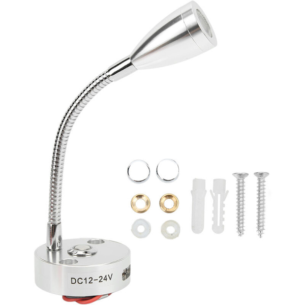 RV Läslampa Flexibel Hals 3 Färger Ljus 12-24V 3W USB Laddningsbar Universal för Yachter Båtar Silver