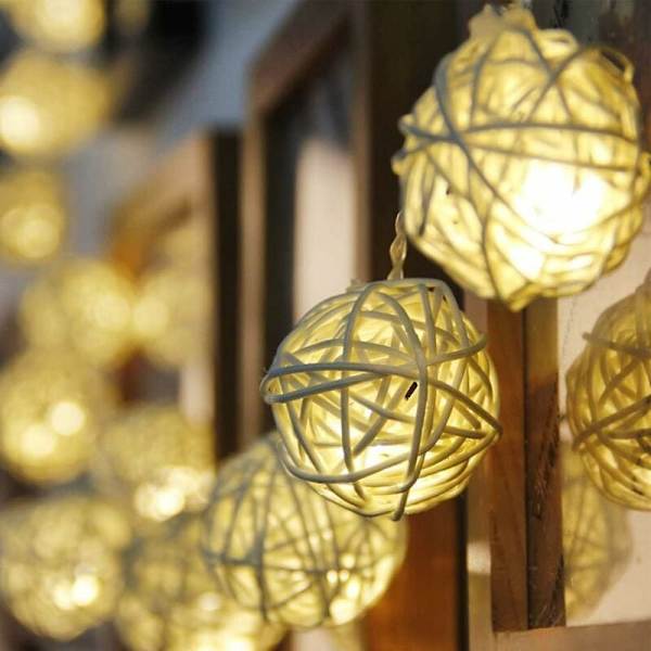 LED Rattan Kuglelys, 5 m, 40 LED'er, Stænger, Vandtæt, IP44 Rattan Kugler, Lysguirlande, Julepynt til Bryllup, Plæne, Jul, Hjem,