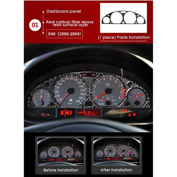 2X för 3 E46 M3 1998-2005 Fiberglas Inner Dashboard Panel Dekorativa Ramdekaler Omslag Panel